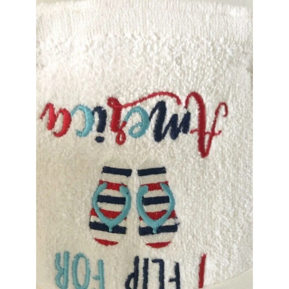 America Embroidered Hand Towels Bathroom July 4th USA Red White Blue Set of 2